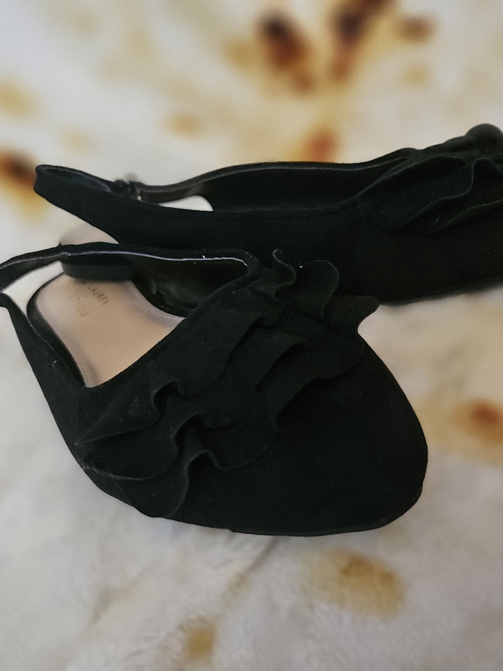 LC Lauren Conrad Black Ruffle Slingback Mules